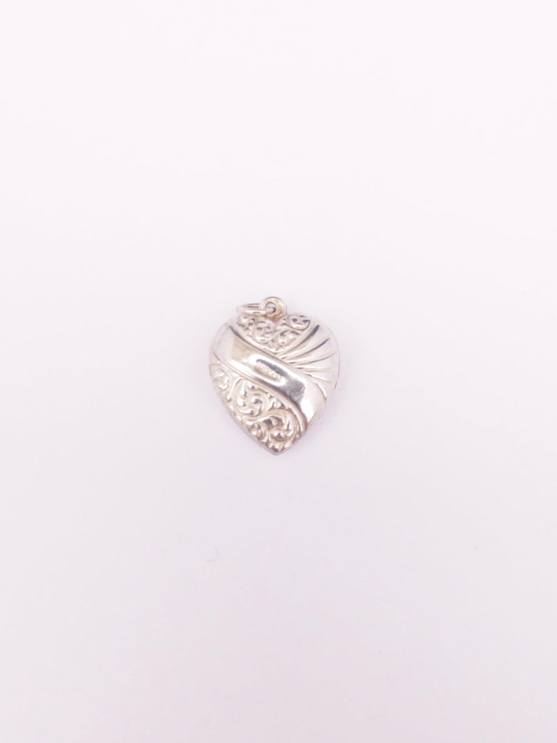 Vintage Floral Pattern Puffy Heart Sterling Silver Charm - Hers and His Treasures