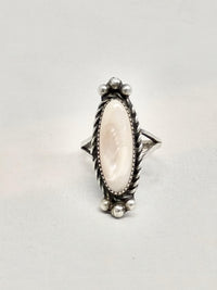 Navajo RN Signed Mother of Pearl Sterling Silver Ring - Hers and His Treasures