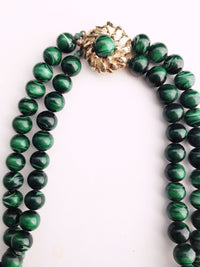 1950's Faux Malachite Bead Double Strand Necklace - 20" - Hers and His Treasures