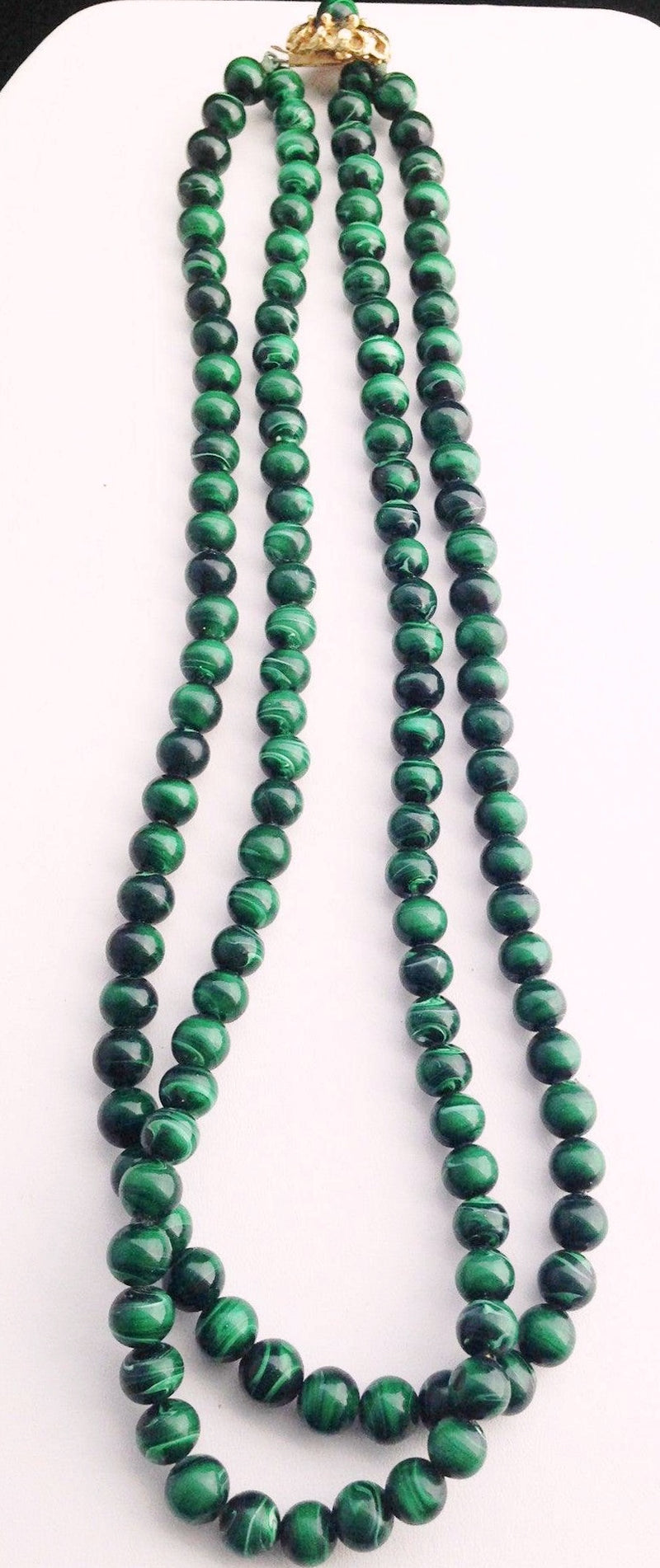 1950's Faux Malachite Bead Double Strand Necklace - 20" - Hers and His Treasures