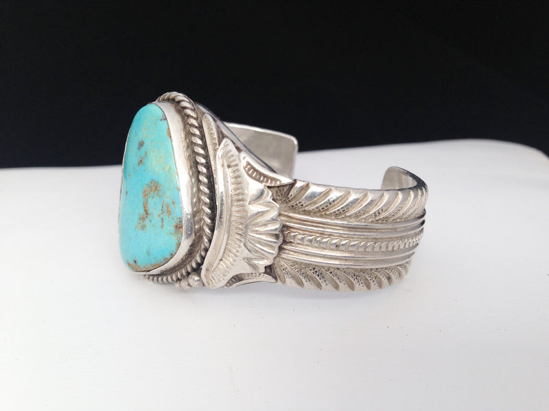 Eugene Hale Navajo Native American Sterling Silver Blue Turquoise Cuff Bracelet