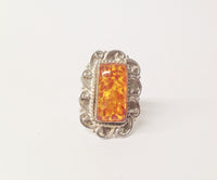 Amber Rectangular .925 Sterling Silver Ring www.hersandhistreasures.com/collections/sterling-silver-jewelry