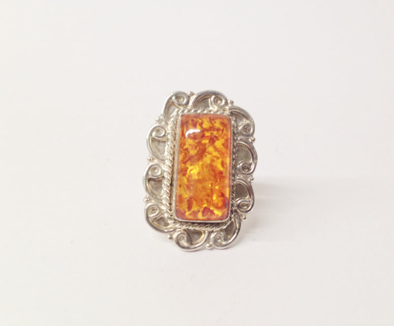 Amber Rectangular .925 Sterling Silver Ring www.hersandhistreasures.com/collections/sterling-silver-jewelry