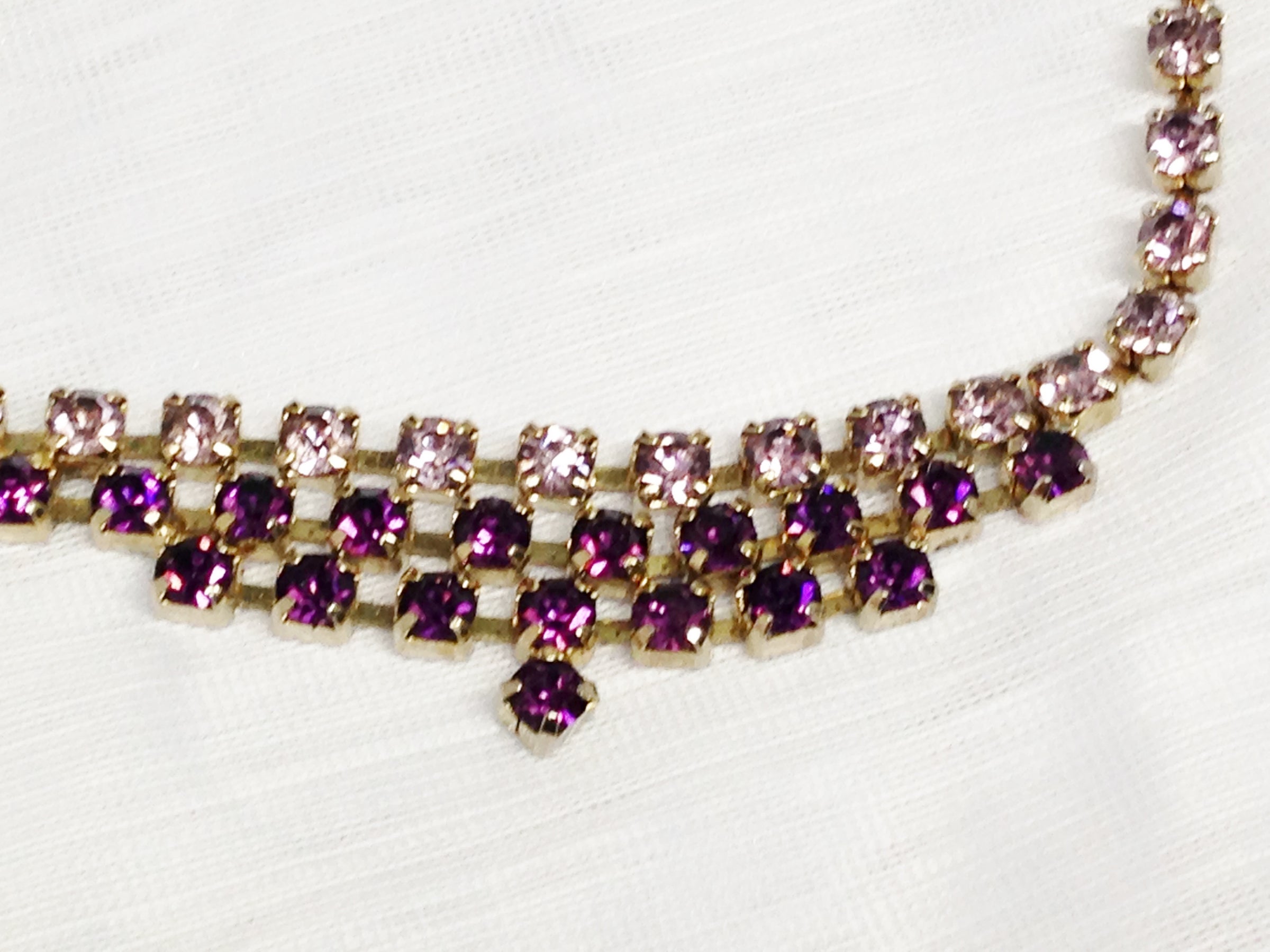 1950's Purple Rhinestone Necklace & Earring Set