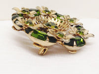 Vintage Gold Toned Green Rhinestone Brooch - Hers and His Treasures