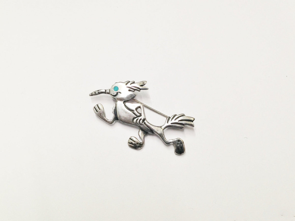 Unique Sterling Silver Roadrunner With Long Beak Nose Brooch Pin - Hers and His Treasures