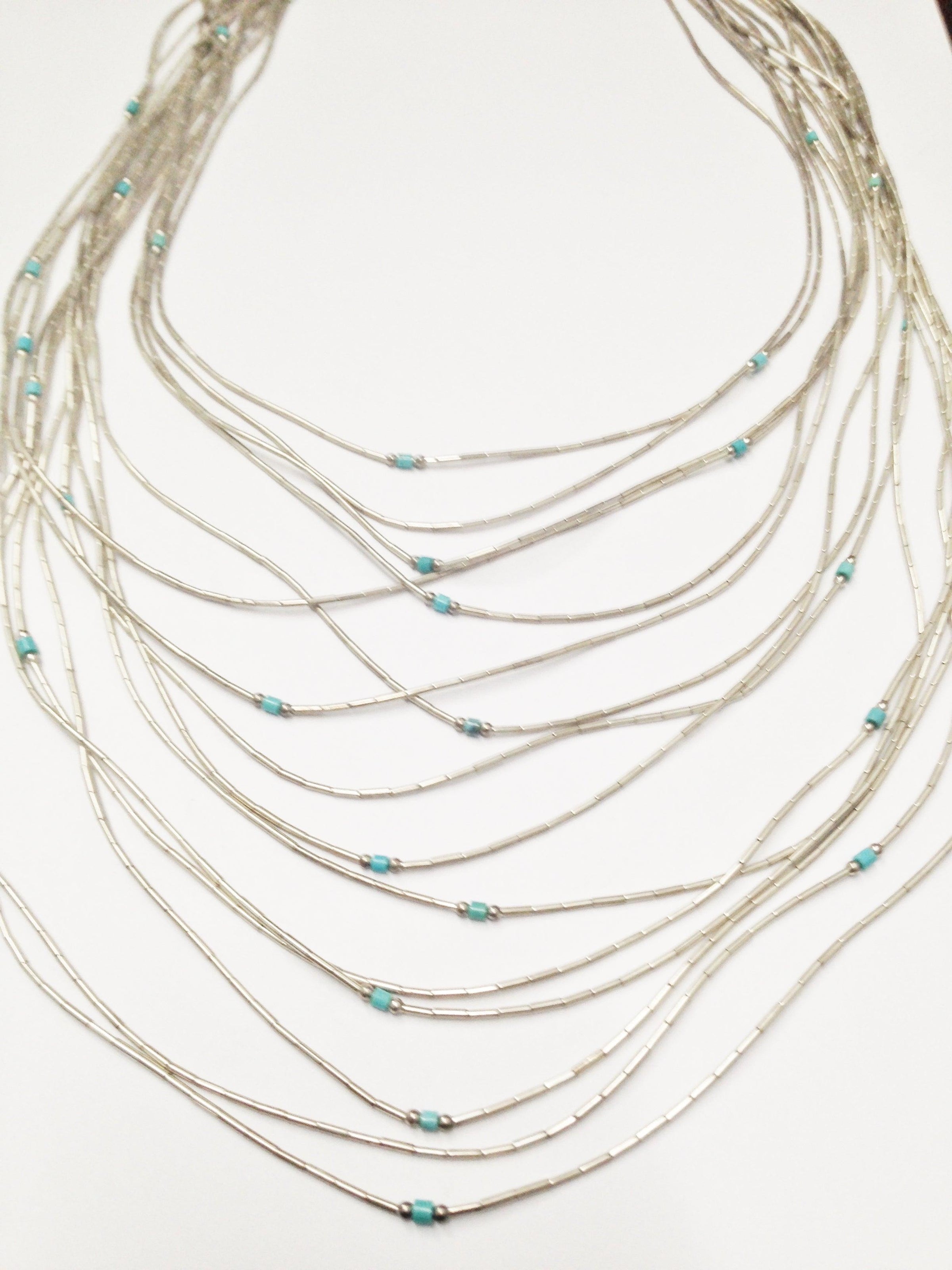 Vintage .925 Sterling Silver Liquid Silver Bead And Turquoise Bead Necklace - Hers and His Treasures
