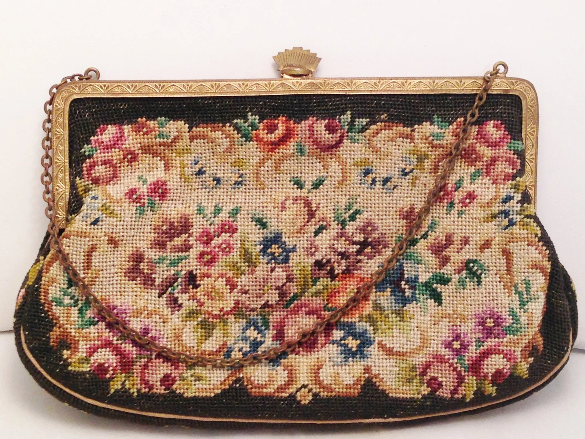 バッグ antique Petit Point bag Antique Petit Point Needlepoint Tapestry Handbag – Hers and