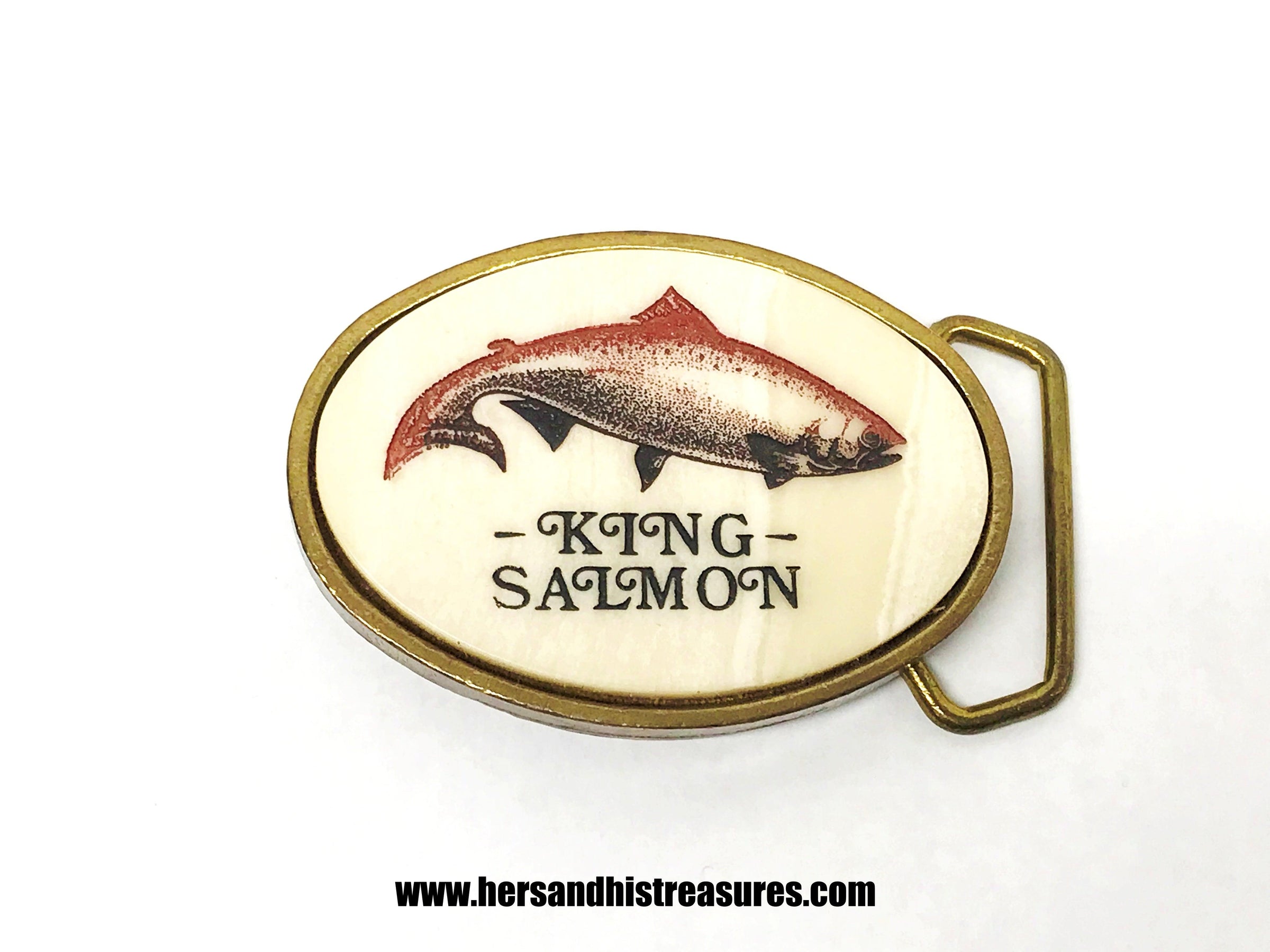 Vintage BTS King Salmon Solid Brass Etched Belt Buckle