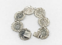 Vintage Round Flower Domed .925 Sterling Silver Link Bracelet TD-89 Mexico - Hers and His Treasures