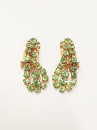 Vintage Green Rhinestone Brooch Pin And Earring Set - Hers and His Treasures