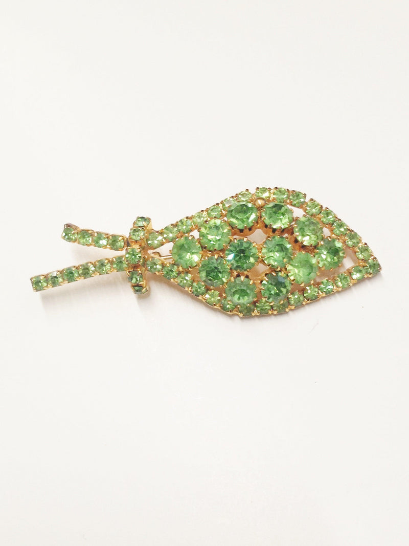 Vintage Green Rhinestone Brooch Pin And Earring Set - Hers and His Treasures