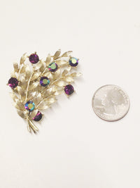 Vintage Lisner Leaf Rhinestone Brooch Pin - Hers and His Treasures