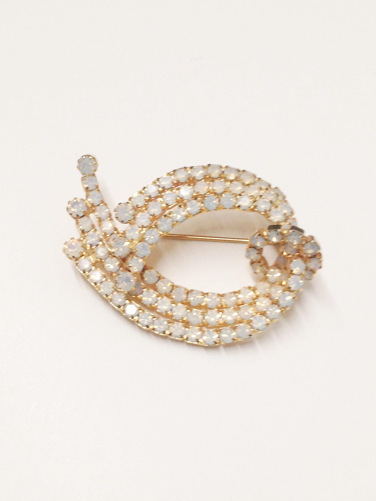 Vintage Opaque White Rhinestone Brooch Pin - Hers and His Treasures