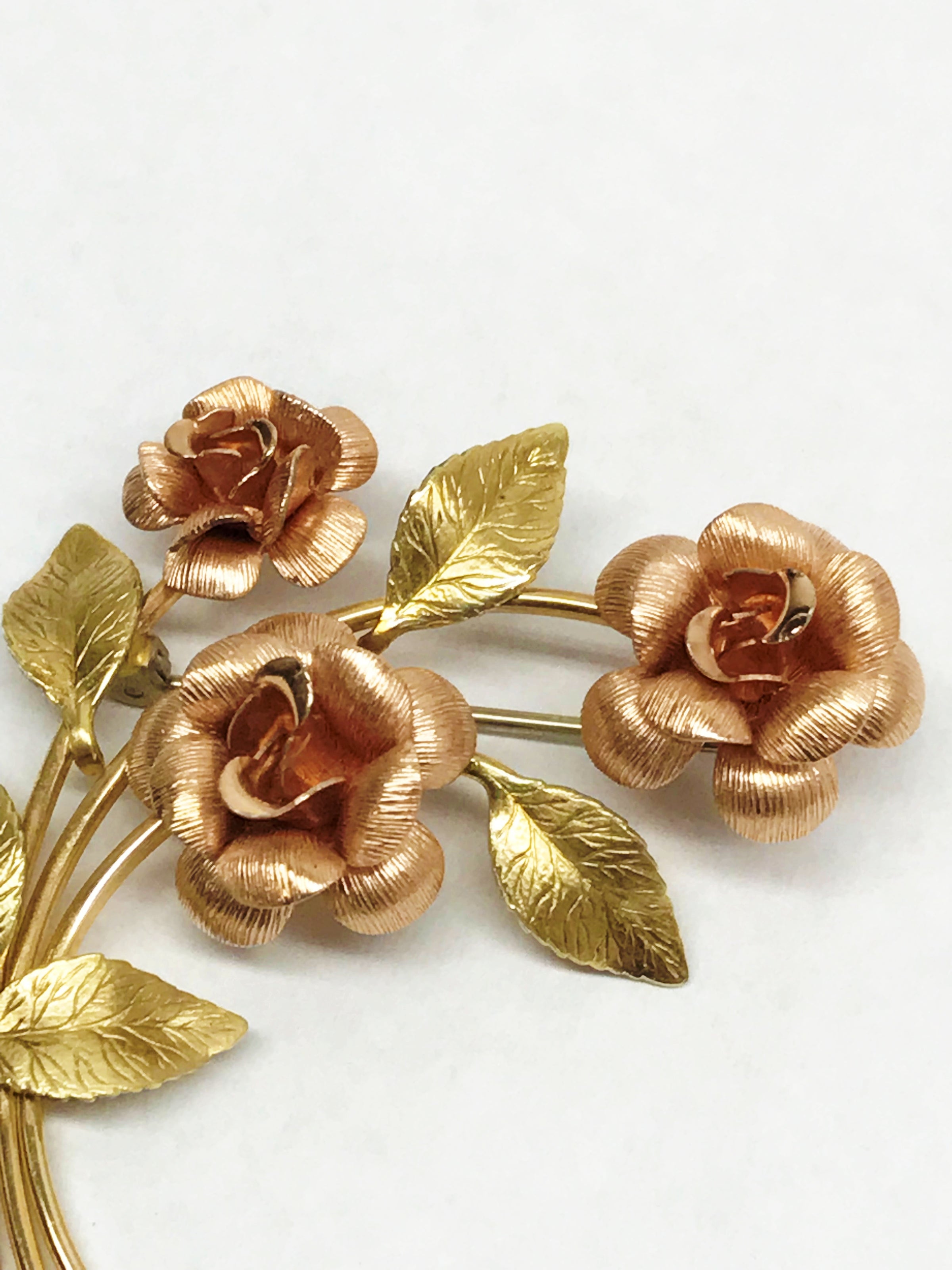 Rose Gold Tone Rhinestone Flower Embellishment or Brooch