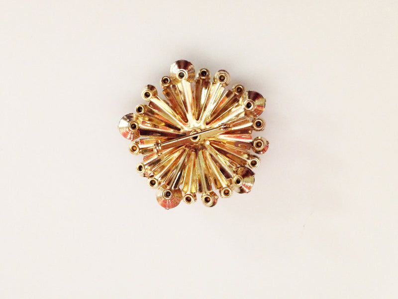Gold Tone Brown Rhinestone Cluster Brooch Pin
