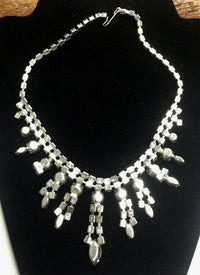 Vintage 1940's Silver Tone Bib Clear Rhinestone Necklace - Hers and His Treasures