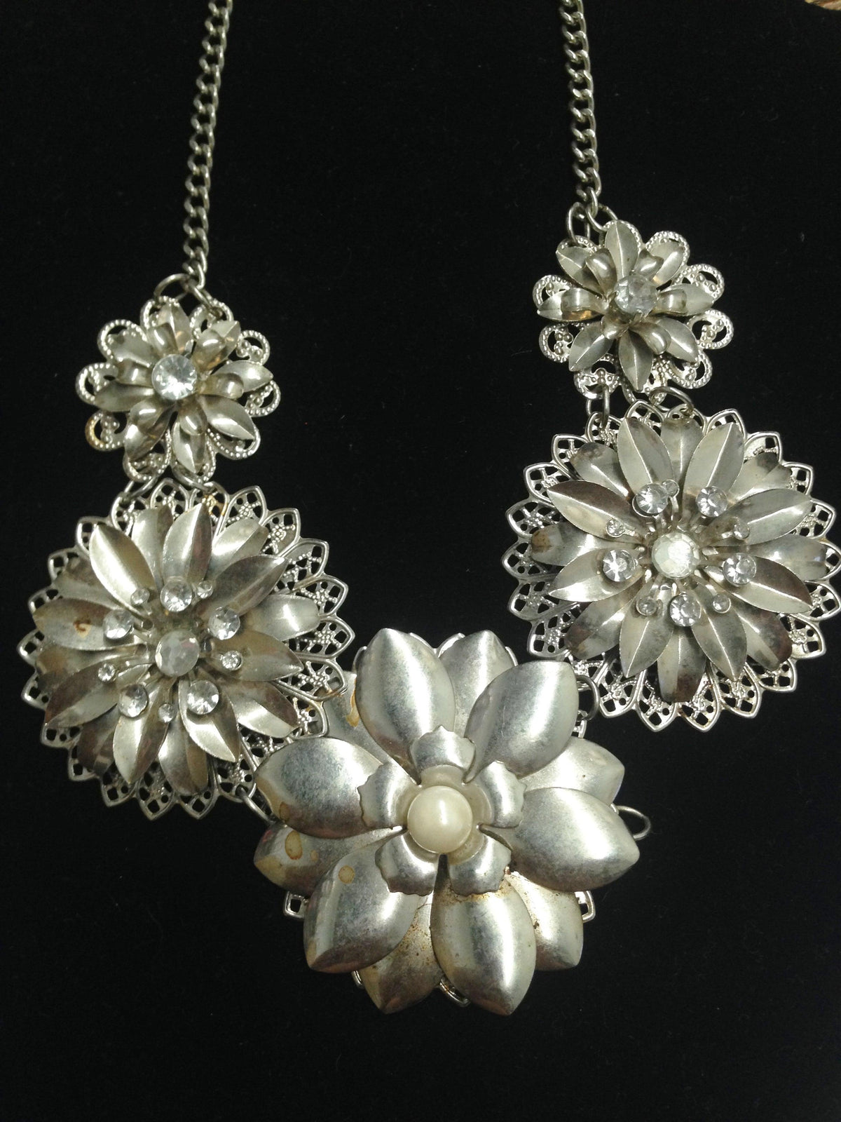 Silver Tone Filigree Flower Necklace - Hers and His Treasures