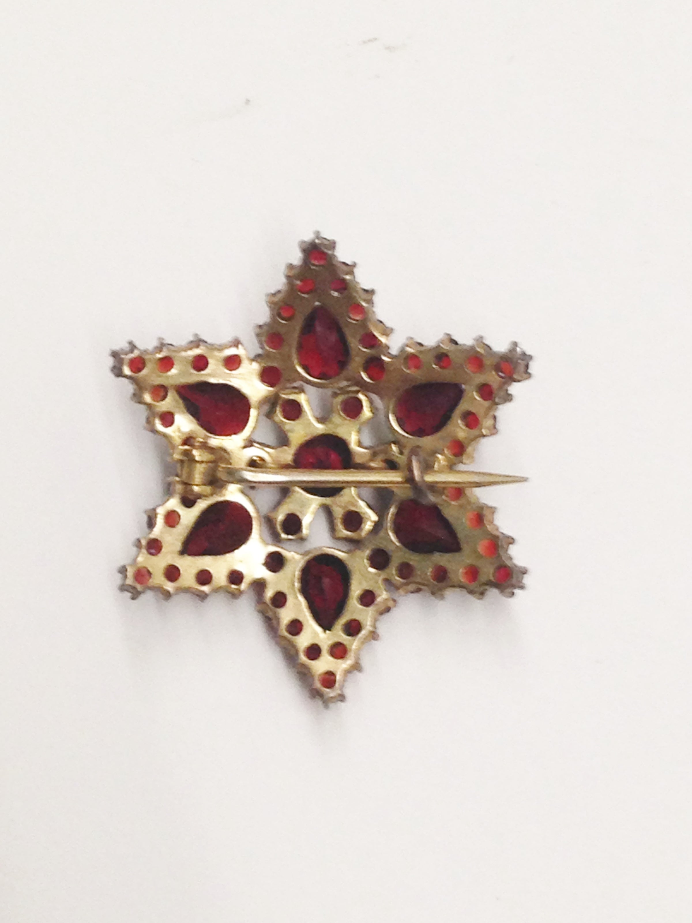 Antique Red Rhinestone Star Brooch Pin