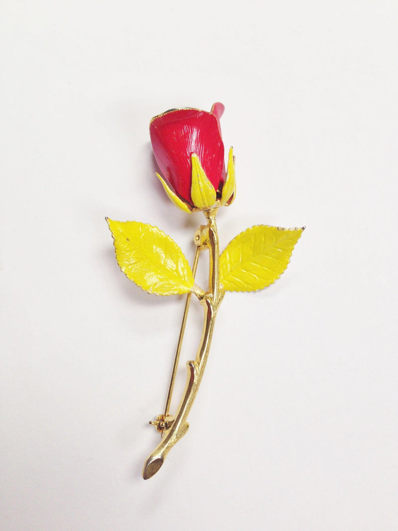 Vintage Hand Painted Gold Tone Rose Brooch Pin - Hers and His Treasures