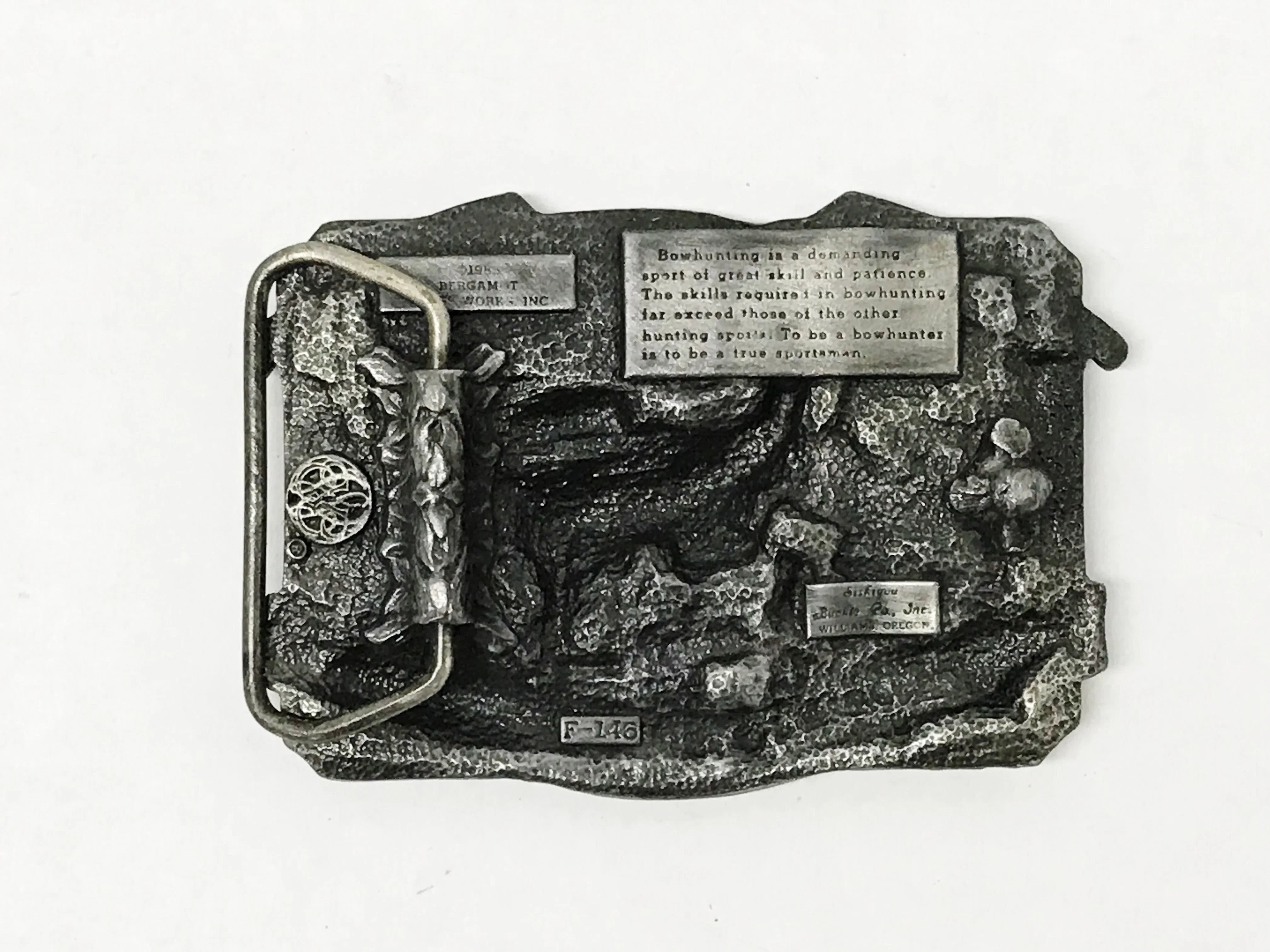 Vtg 1984 Siskiyou Buckle Co. Railroad Pewter Belt Buckle & 83 Bergamot Railroad Siskiyou Ornate Wolf Scene Vintage Belt Buckle 1981 Bergamot  main image 3