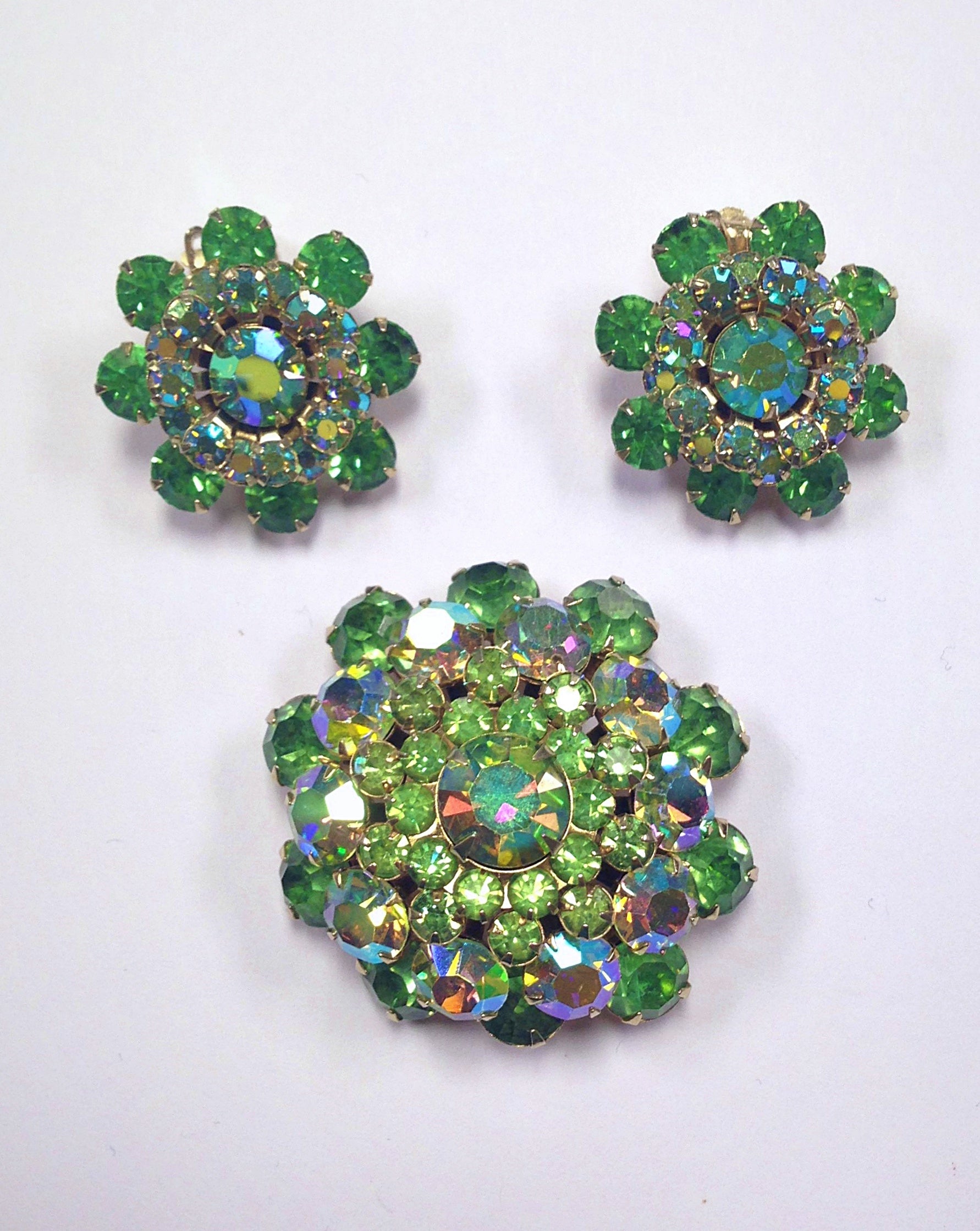 Buy the VNTG Icy Green Clear Earrings Brooch