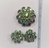 1960's Weiss Green AB Dome Brooch and Earring Set