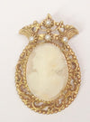 Florenza Gold Toned Shell Cameo Brooch Pin Or Necklace Pendant With Seed Pearls www.hersandhistreasures.com