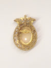 Florenza Gold Toned Shell Cameo Brooch Pin Or Necklace Pendant With Seed Pearls
