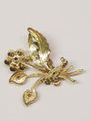 Clear Rhinestone and Faux Pearls Gold Toned Flower Bouquet Brooch