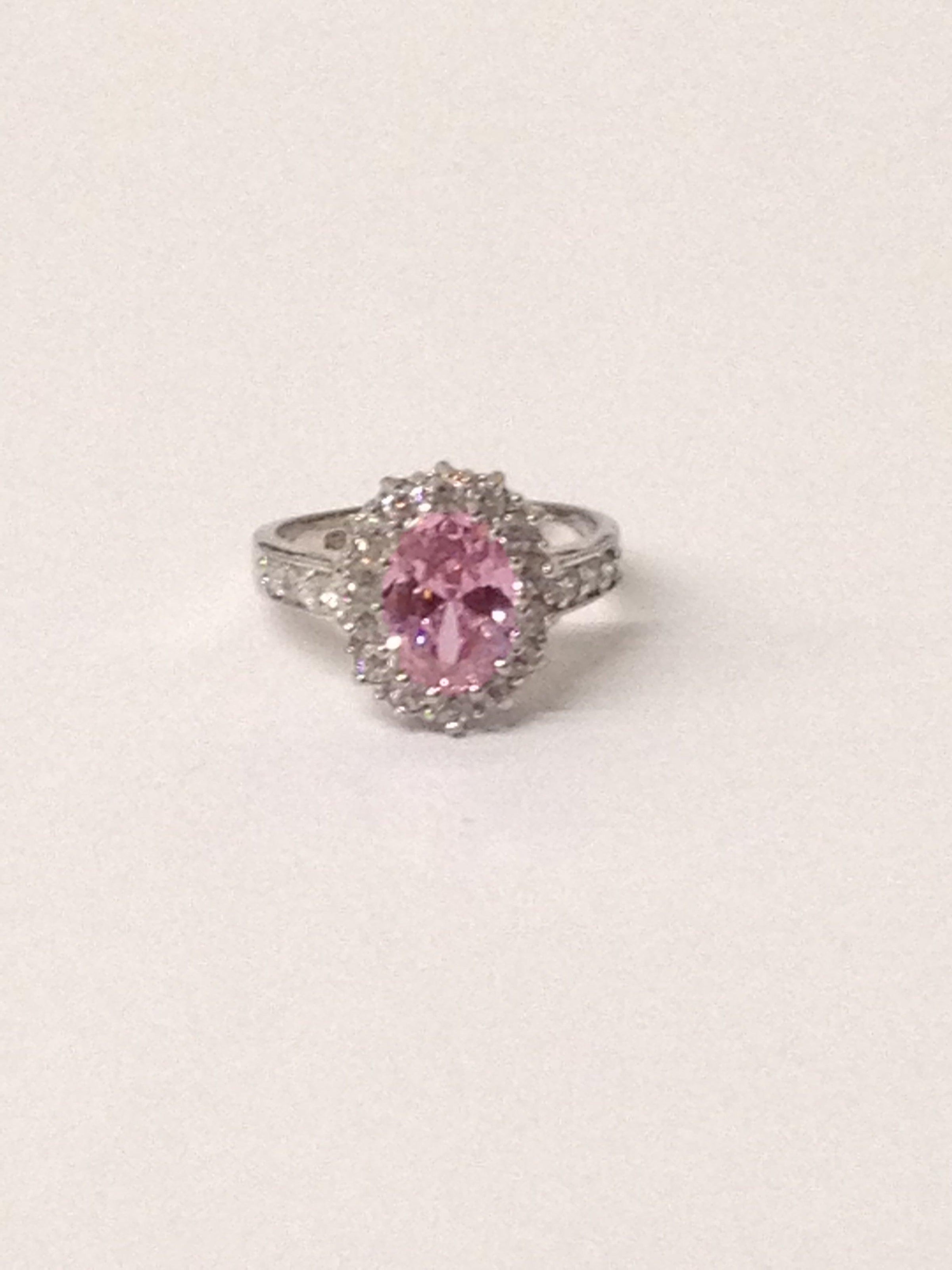 Oval Pink CZ Sterling Silver Ring - Hers and His Treasures