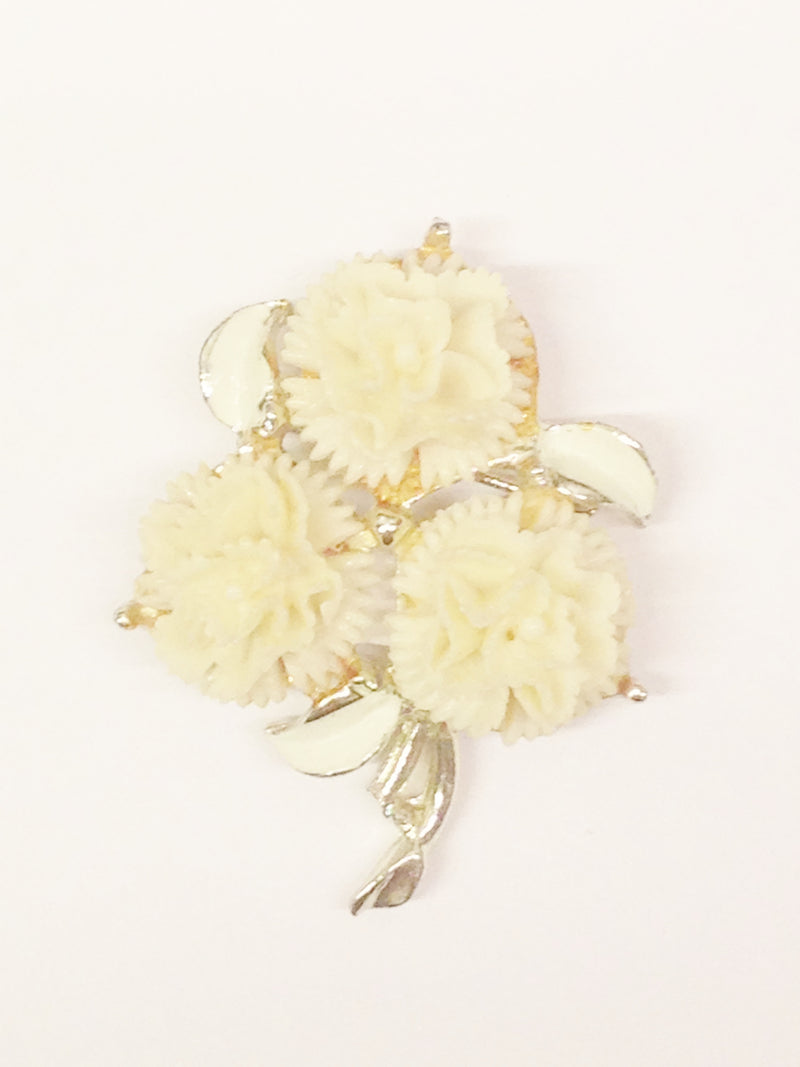 1940's Celluloid Triple Flower Brooch Pin www.hersandhistreasures.com