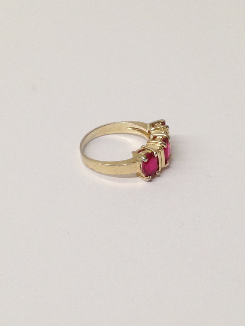 3 Ruby Gemstone Sterling Silver Ring With Gold Overlay