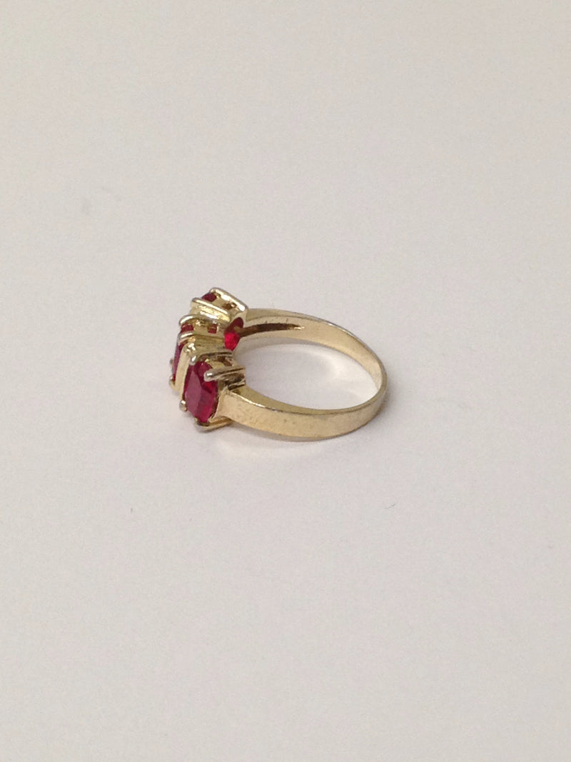 3 Ruby Gemstone Sterling Silver Ring With Gold Overlay