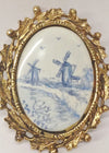 1976 Oval Porcelain Windmill Pictures Set In A Gold Toned Pendant Brooch Pin
