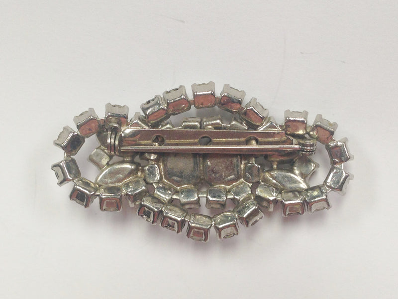 Clear Vintage Rhinestone Silver Tone Brooch Pin