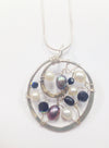 Sterling Silver Necklace W/ Pearls and Wire Wrapped Faceted Bead Pendant - Hers and His Treasures