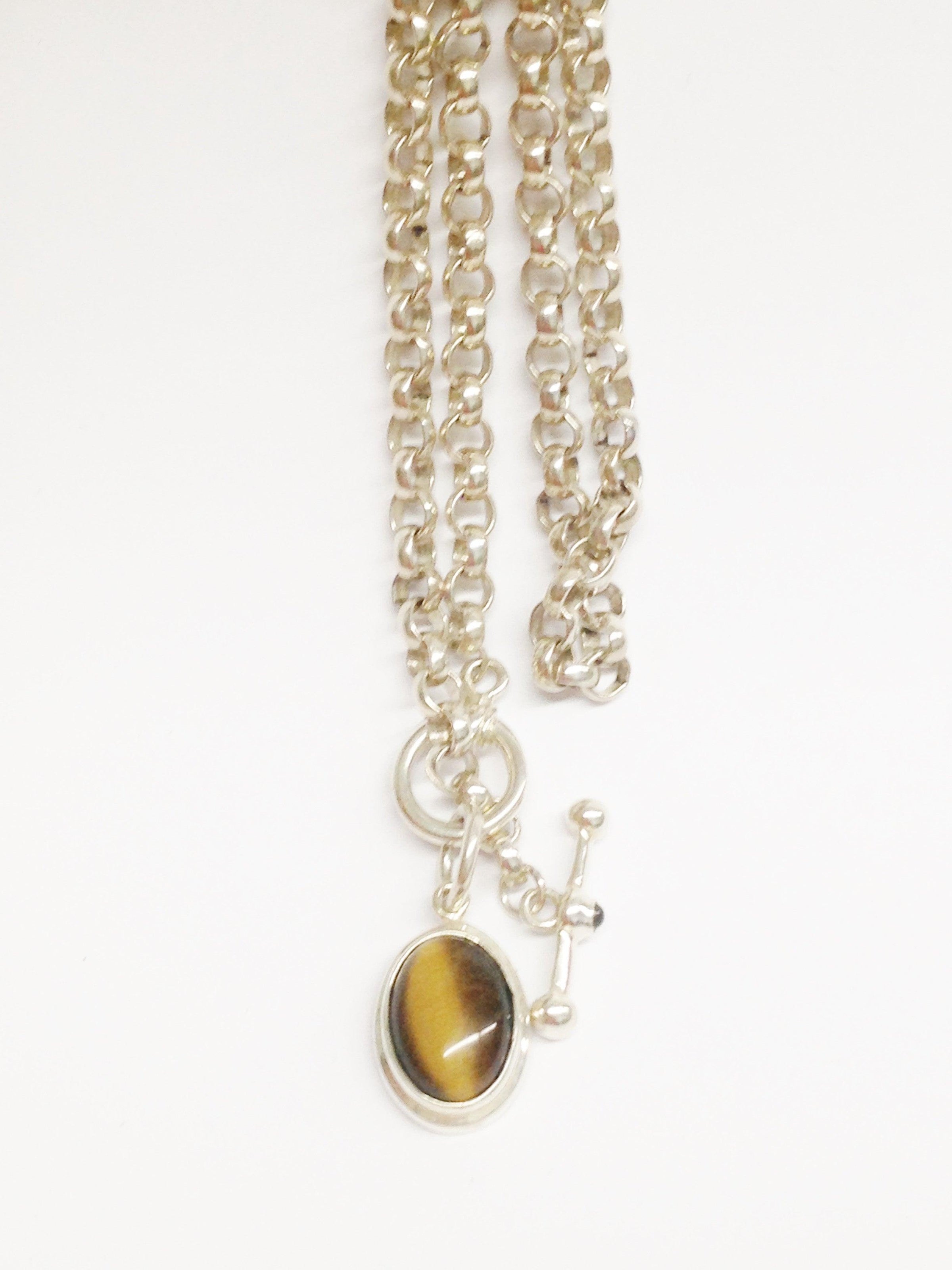 Sterling Silver .925 ESPO SIG Large Chain Link Tigers Eye Pendant Toggle Necklace - Hers and His Treasures