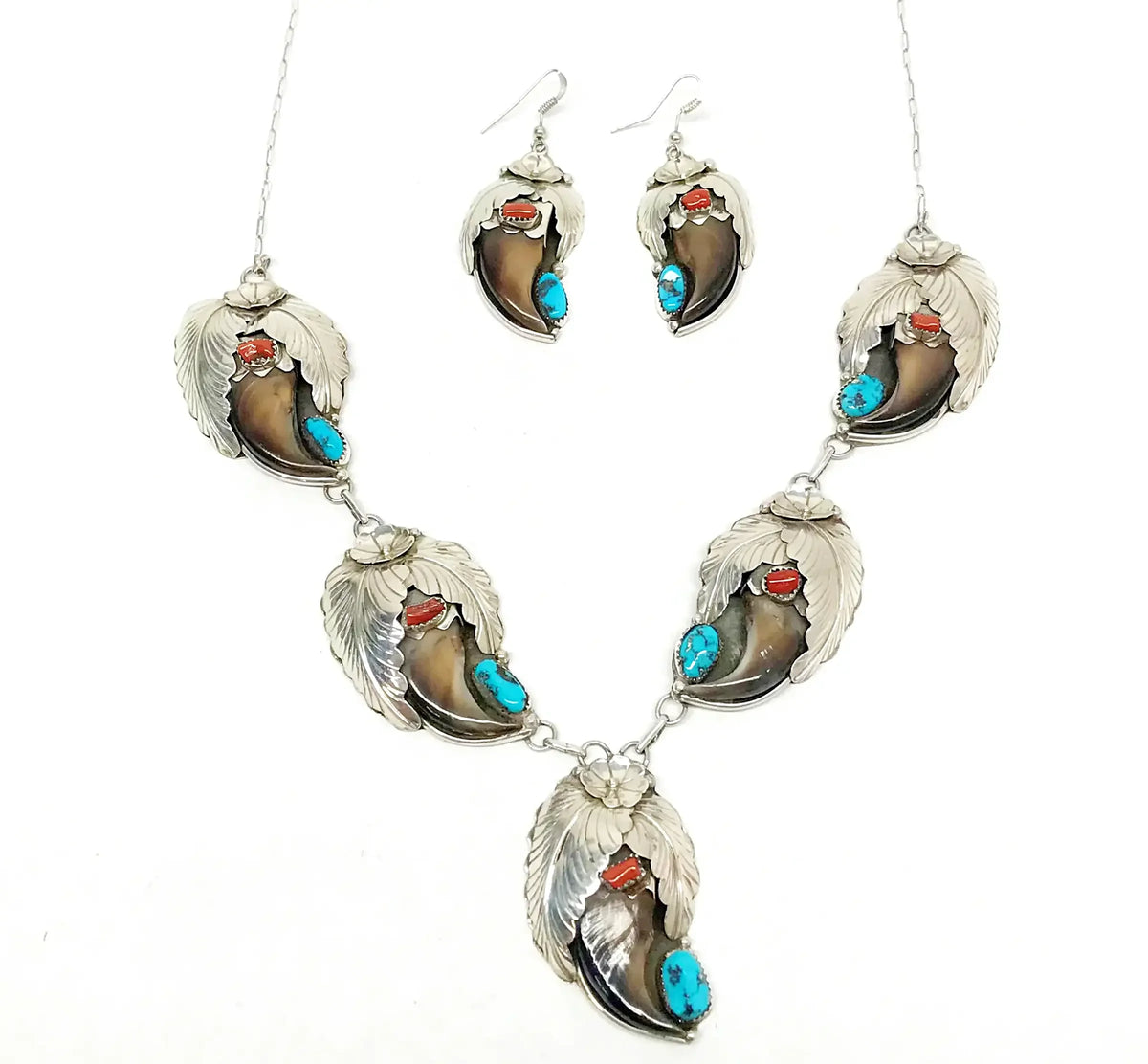 Native American Jewelry　シルバージュエリー　７点まとめて ES Signed Native American Squash Blossom Bear Claw Necklace and