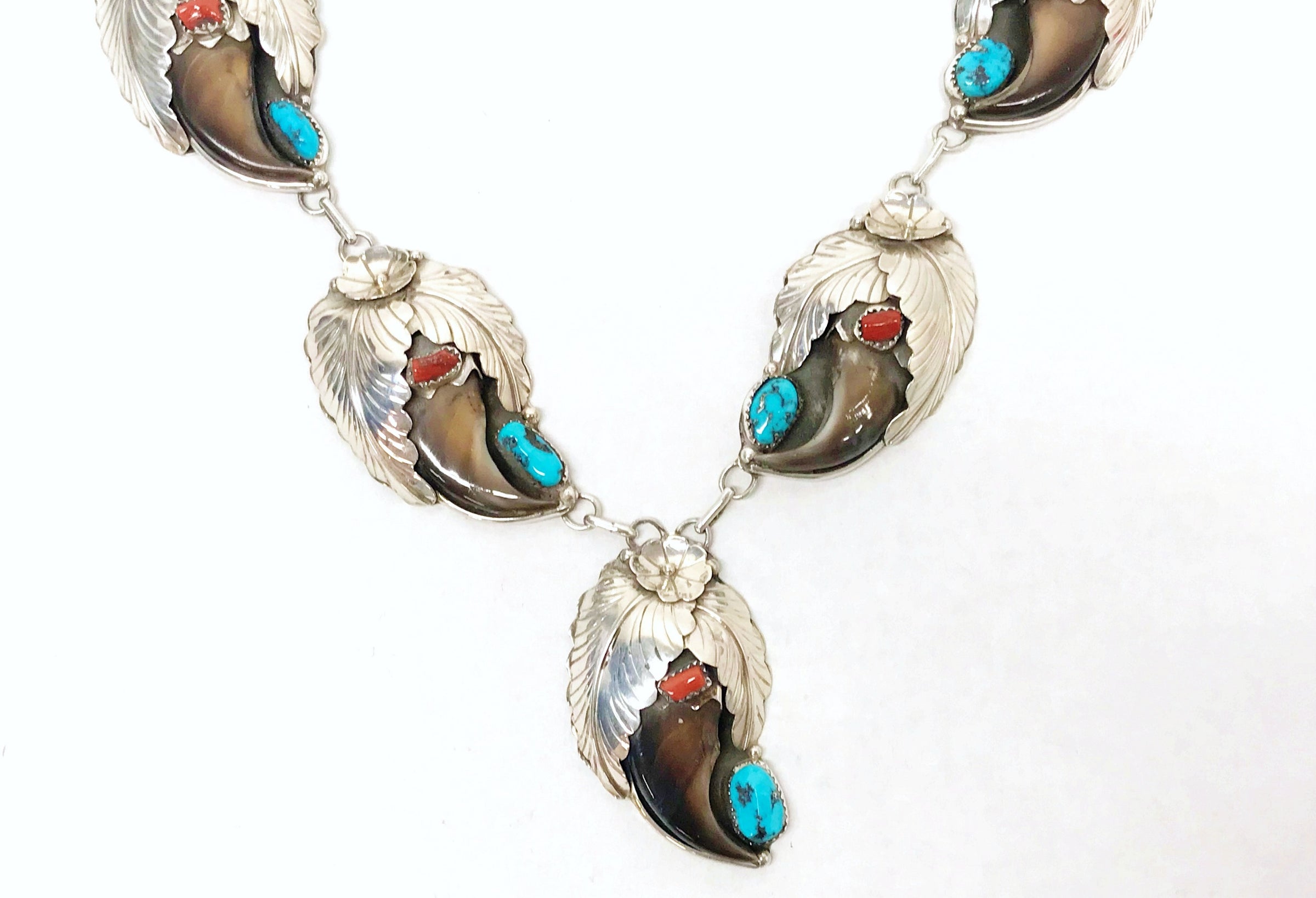 Jewelry, Vtg Native American Sterling Silver Turquoise Squash Blossom  Feather Pendant