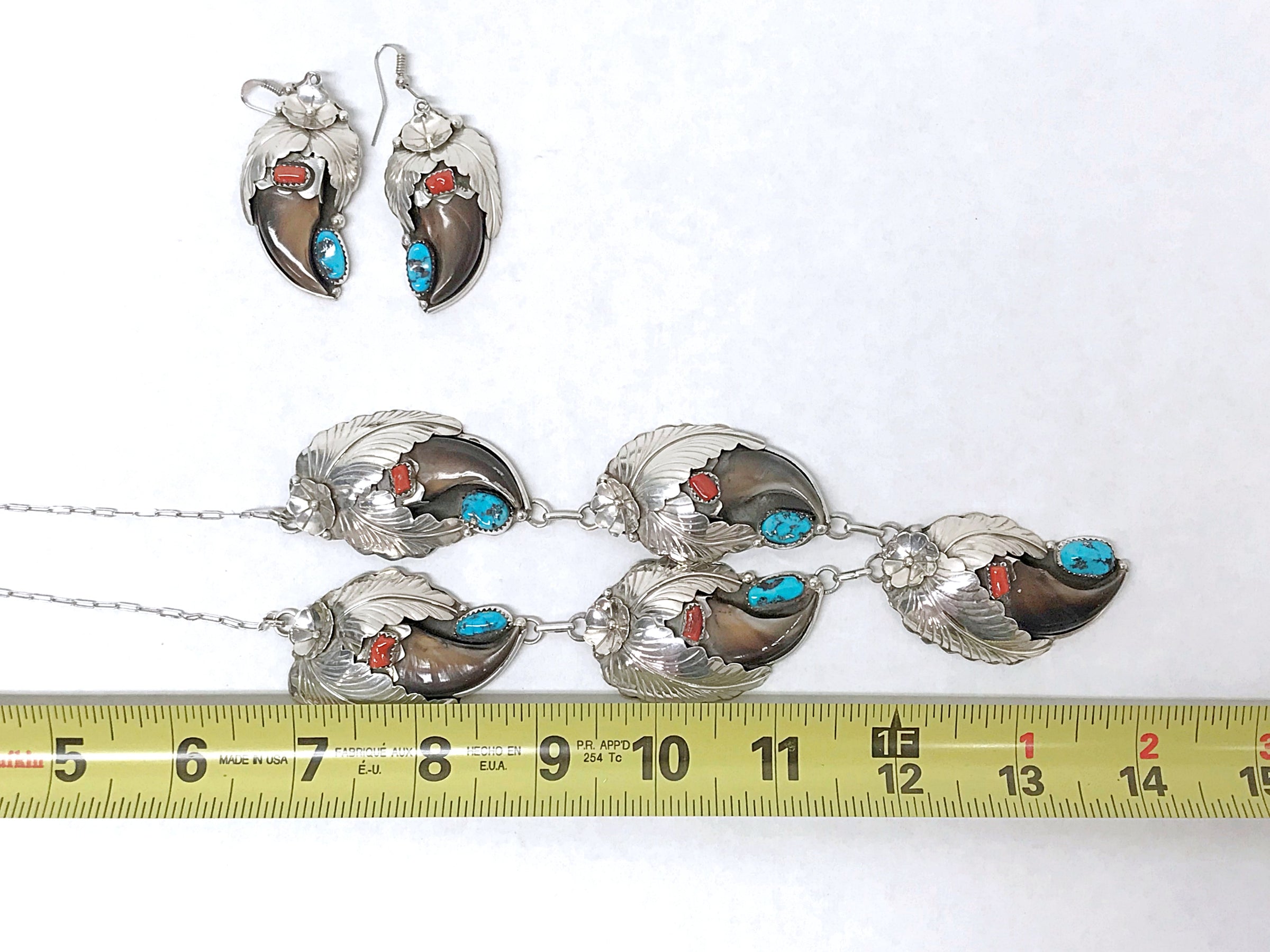 ES Signed Native American Squash Blossom Claw Necklace and Earring Set - Hers and His Treasures