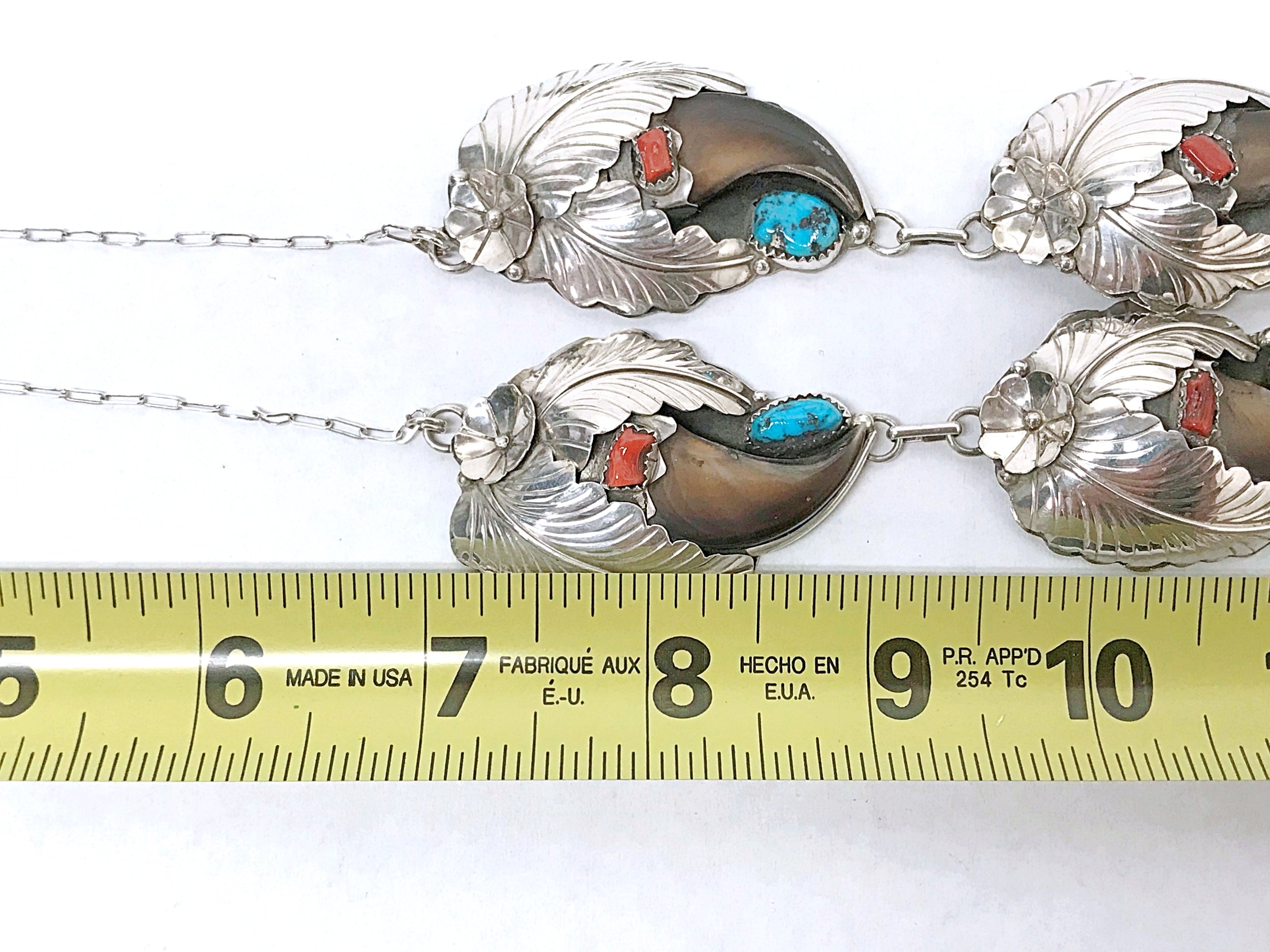 Sterling & Turquoise Capped Bear Claw Necklace - Silver