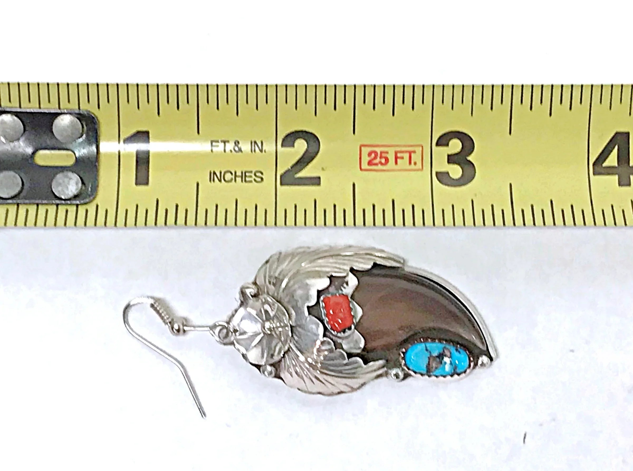 ES Signed Native American Squash Blossom Bear Claw Necklace and