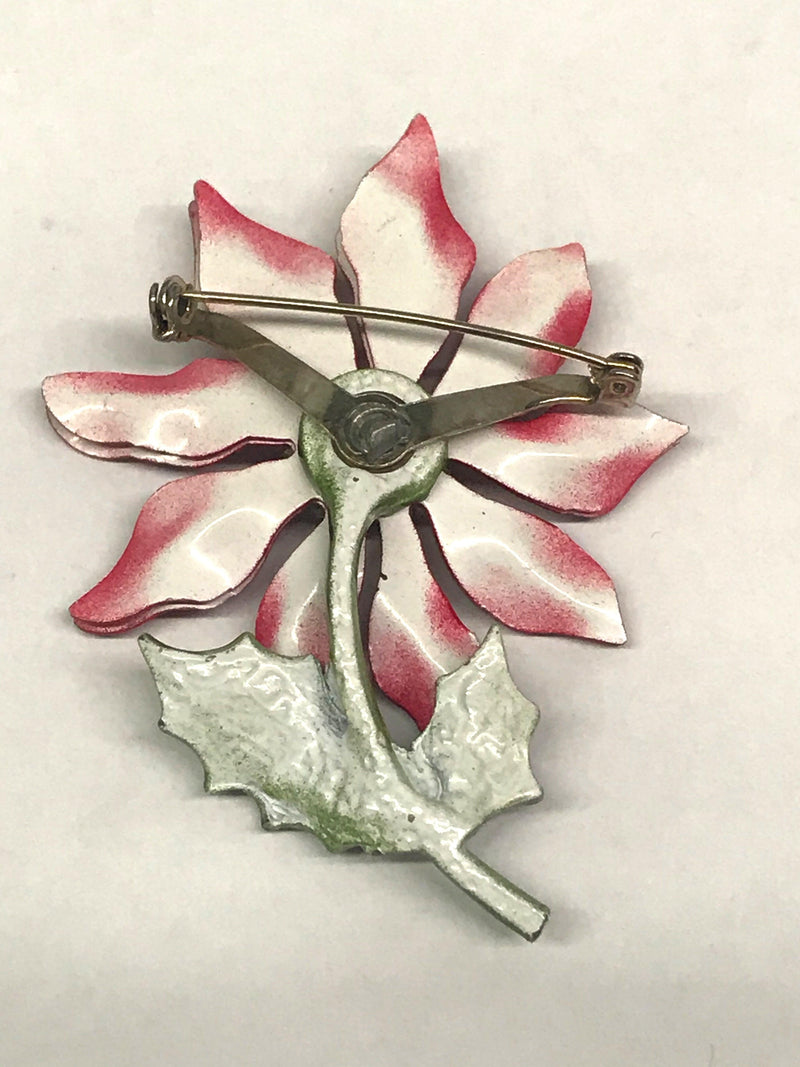 Vintage Enameled Metal Poinsettia Brooch Pin and Earrings Set - Hers and His Treasures