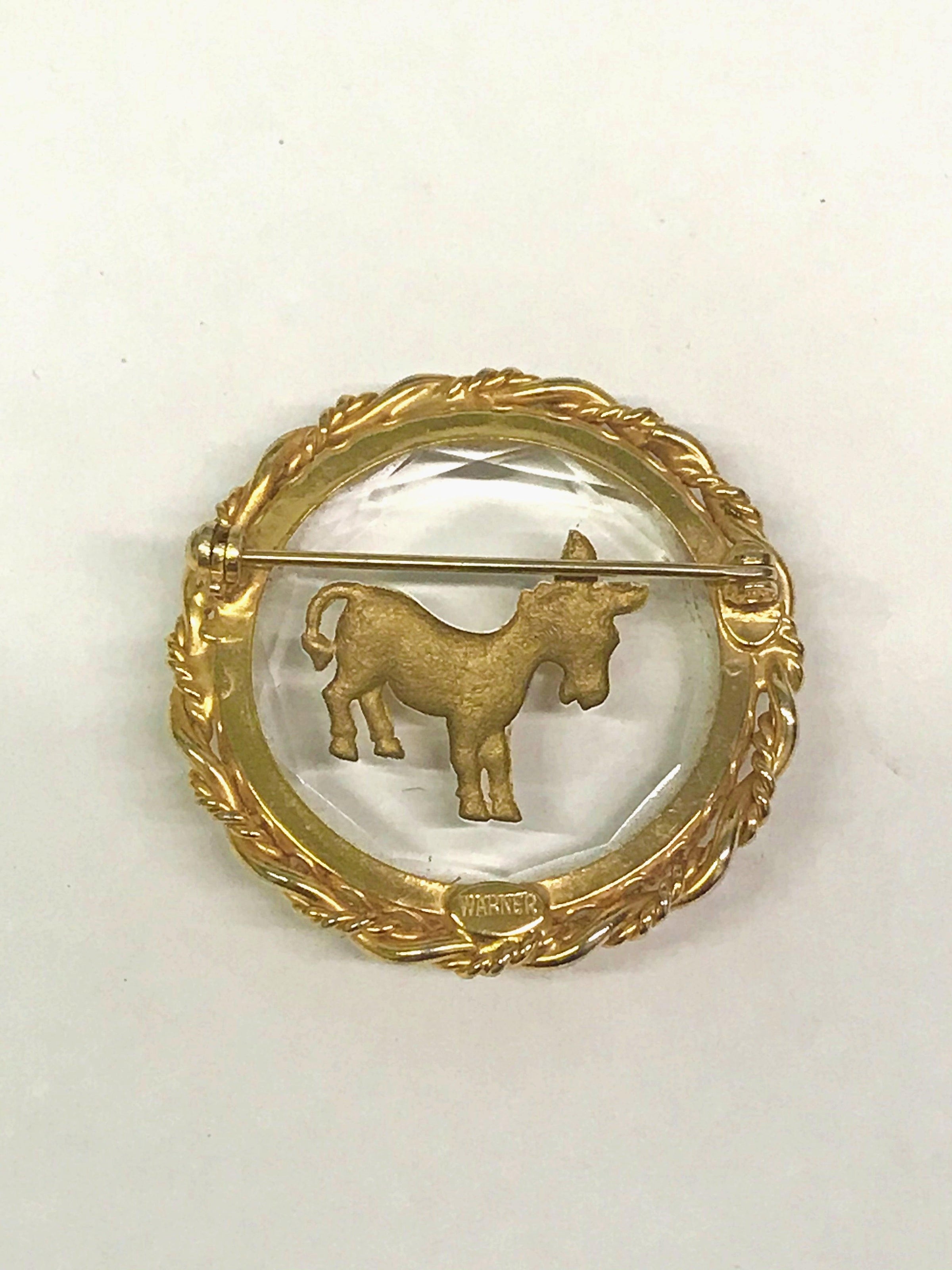 Warner Intaglio Donkey Brooch Pin - Hers and His Treasures