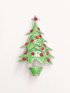 Enameled Christmas Tree Brooch Pin W/ Red Rhinestones www.hersandhistreasures.com