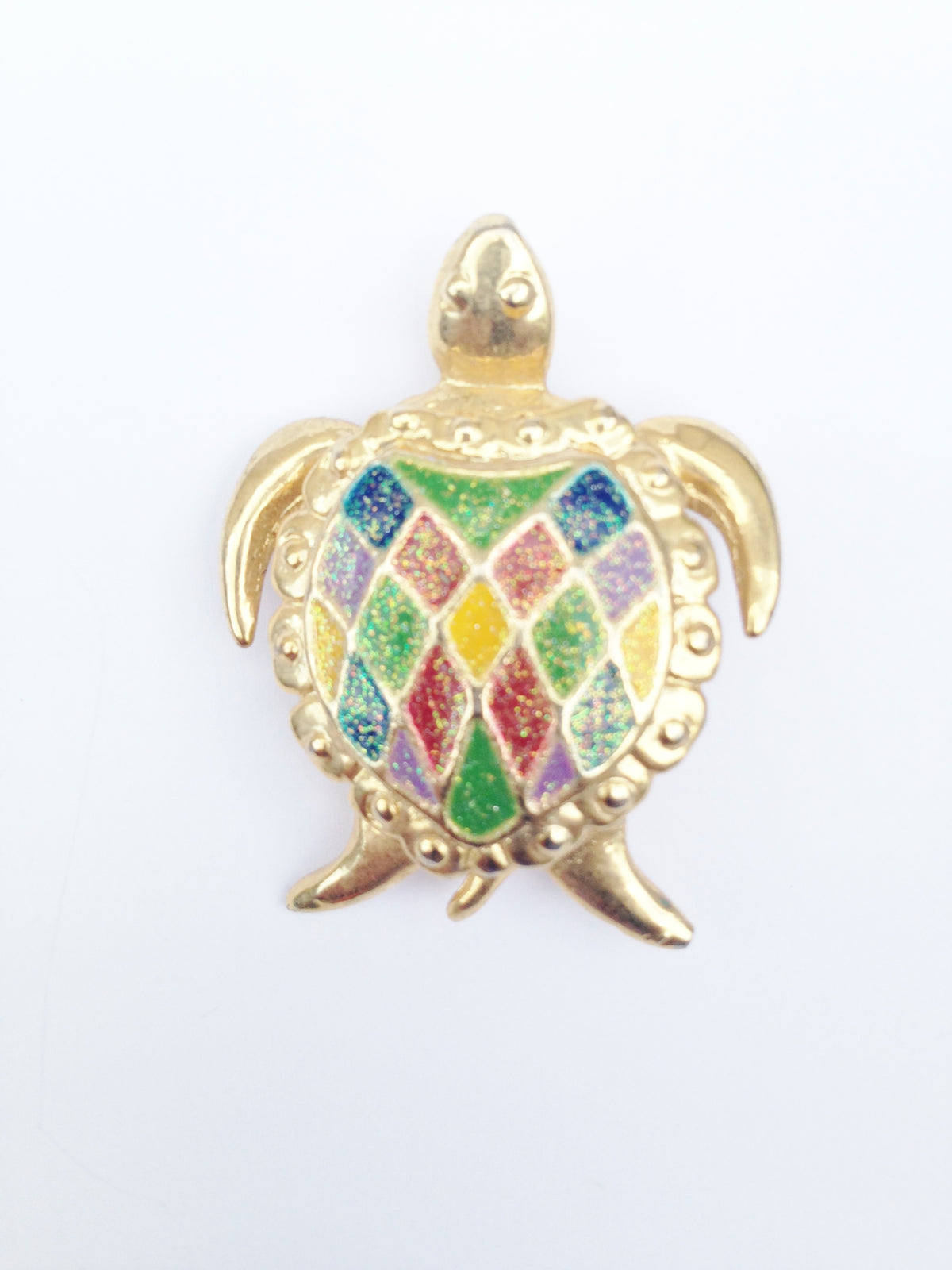 Gold Toned Multi Colored Shell Turtle Brooch Pin www.hersandhistreasures.com