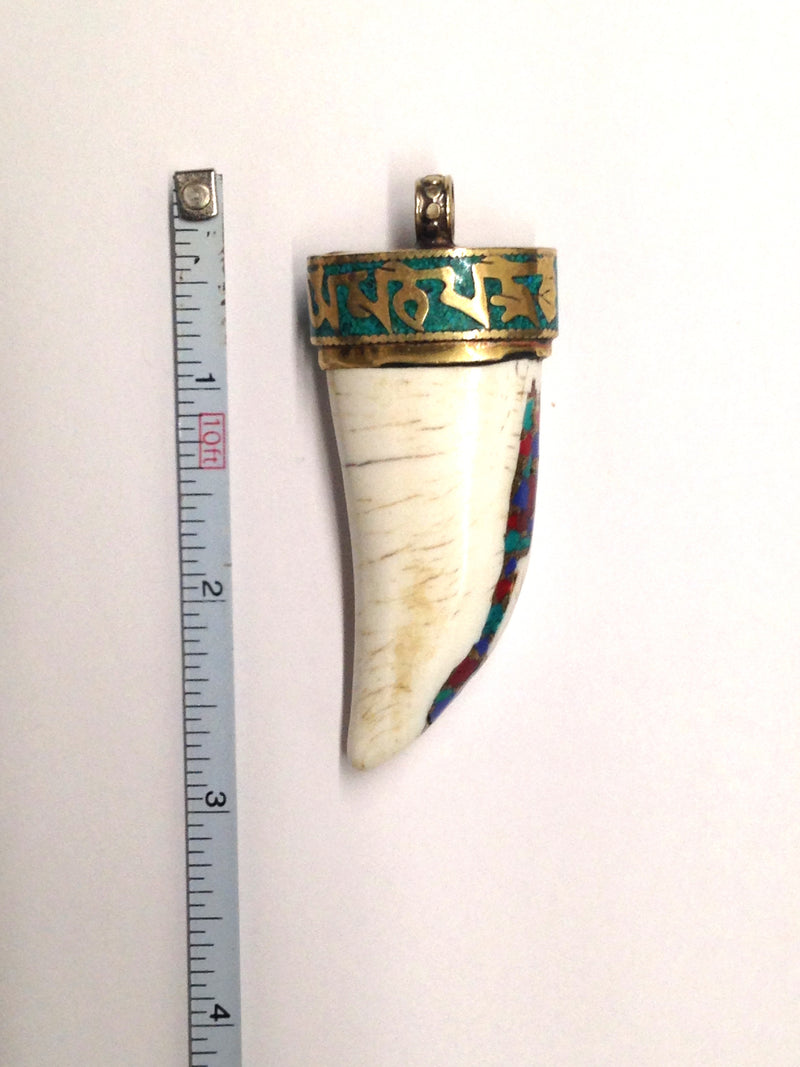 Inlay Bone Tooth Necklace Pendant