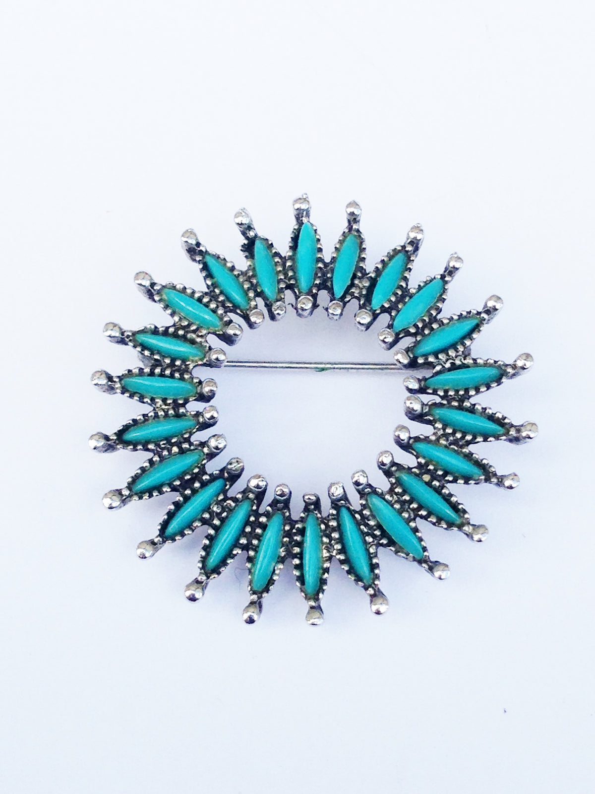 Faux Turquoise Petite Point Brooch Pin www.hersandhistreasures.com