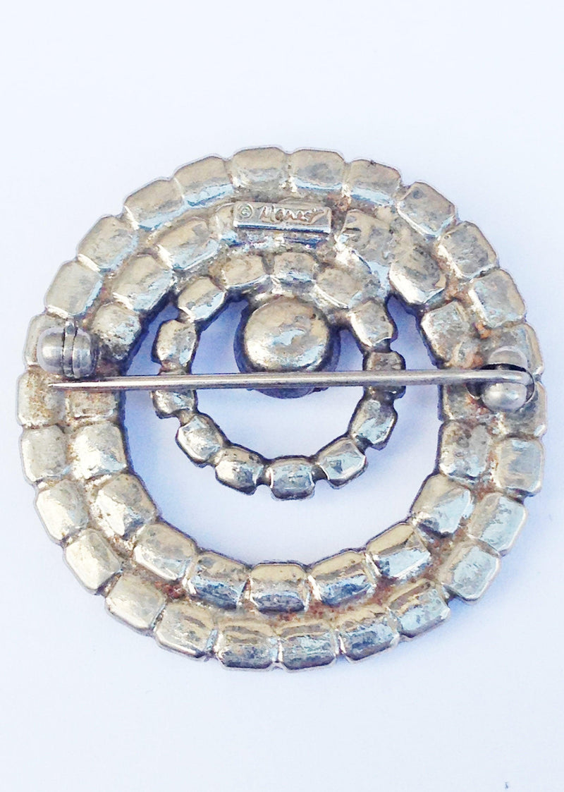 Monet Clear Rhinestone Round Brooch Pin - Hers and His Treasures